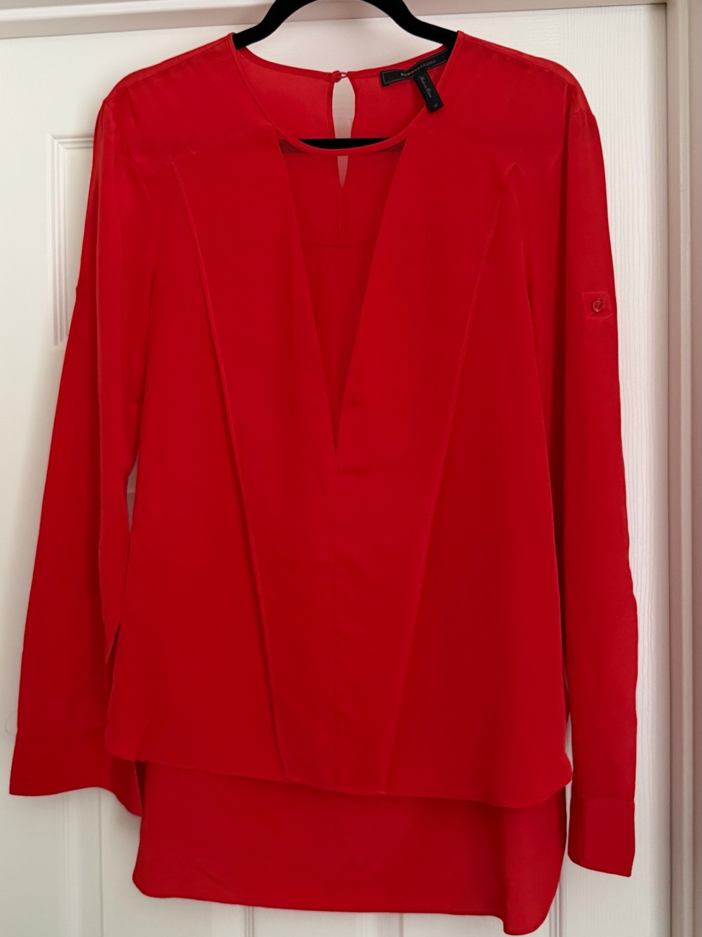 BCBGMaxAzria Red Deep V-Neck Long Sleeve Blouse